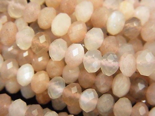 [Video] High Quality! Multicolor Moonstone AA++ Faceted Button Rondelle 6x6x4mm half or 1-strand beads (approx. 15inch/38cm)