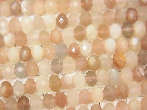 [Video] High Quality! Multicolor Moonstone AA++ Faceted Button Rondelle 6x6x4mm half or 1-strand beads (approx. 15inch/38cm)