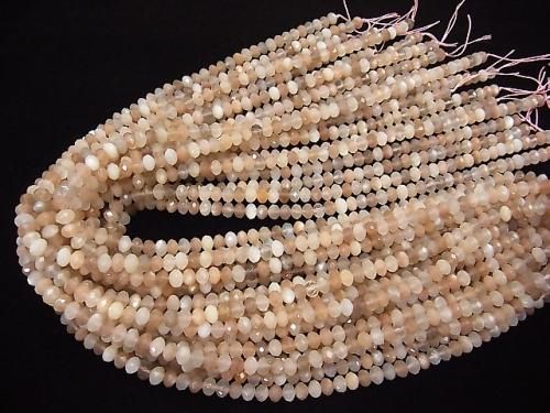 [Video] High Quality! Multicolor Moonstone AA++ Faceted Button Rondelle 6x6x4mm half or 1-strand beads (approx. 15inch/38cm)