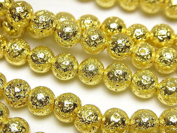 Lava Round 6.5mm gold color coated 1strand beads (aprx.15inch/37cm)