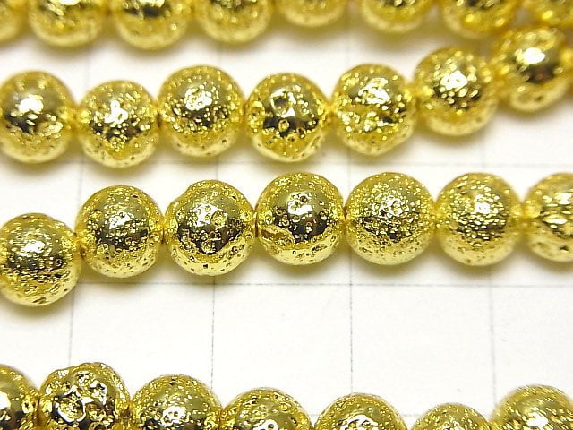 Lava Round 6.5mm gold color coated 1strand beads (aprx.15inch/37cm)