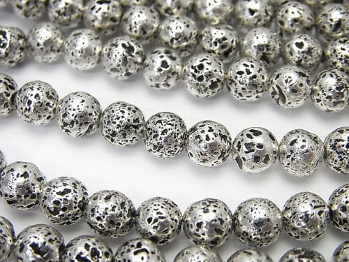 1strand $4.79! Rubber (Lava) Round 6mm Silver Color Coating 1strand (aprx.14inch / 35cm)