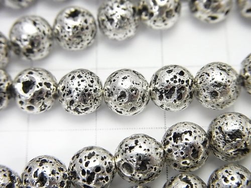 1strand $4.79! Rubber (Lava) Round 6mm Silver Color Coating 1strand (aprx.14inch / 35cm)