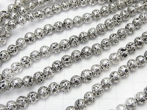 1strand $4.79! Rubber (Lava) Round 6mm Silver Color Coating 1strand (aprx.14inch / 35cm)