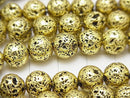 Lava Round 8mm gold color coated 1strand beads (aprx.14inch/35cm)