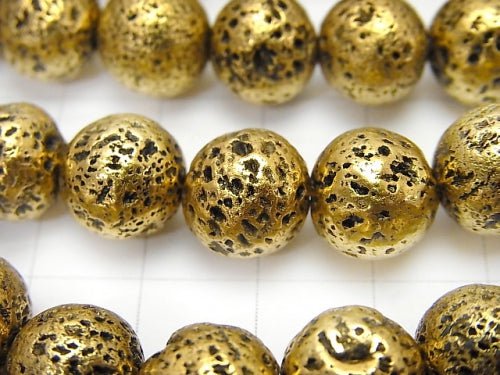 Lava Round 10mm gold color coated 1strand beads (aprx.14inch/34cm)