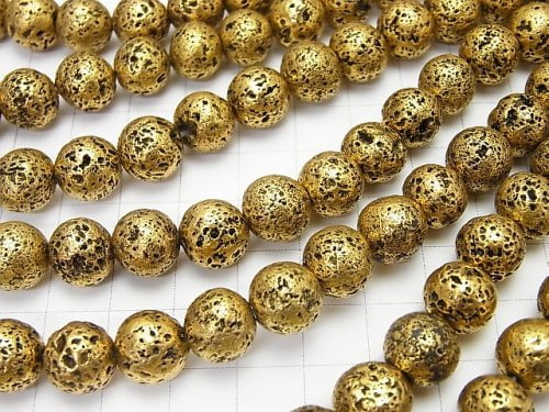 Lava Round 10mm gold color coated 1strand beads (aprx.14inch/34cm)