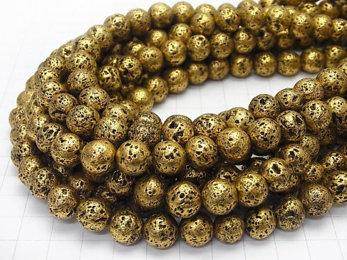 1strand $6.79! Lava Round 10mm Gold Color Coating 1strand beads (aprx.14inch / 34cm)