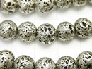 Lava Round 8mm silver color coated 1strand beads (aprx.14inch/35cm)