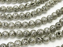 Lava Round 8mm silver color coated 1strand beads (aprx.14inch/35cm)