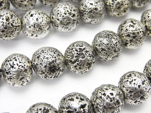 1strand $6.79! Rubber (Lava) Round 10mm Silver Color Coating 1strand (aprx.14inch / 34cm)