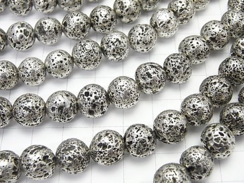 1strand $6.79! Rubber (Lava) Round 10mm Silver Color Coating 1strand (aprx.14inch / 34cm)