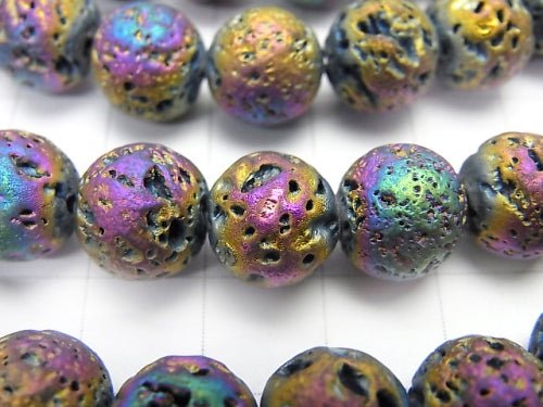 1strand $6.79! Lava Round 10mm Rainbow Color Coating 1strand beads (aprx.14inch / 35cm)