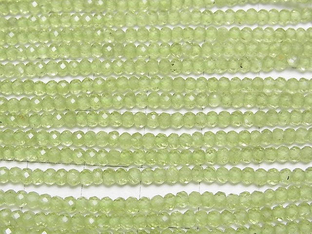 [Video] High Quality Peridot AAA- Faceted Button Roundel 3x3x1.5mm 1strand beads (aprx.15inch/38cm)