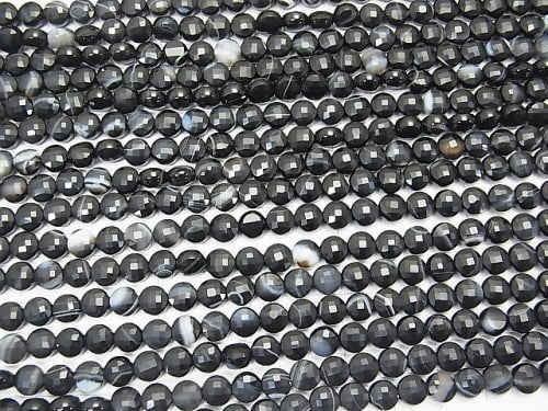 High Quality! 1strand $6.79! Stripe Onyx Faceted Coin 6x6x4mm 1strand beads (aprx.15inch / 37cm)