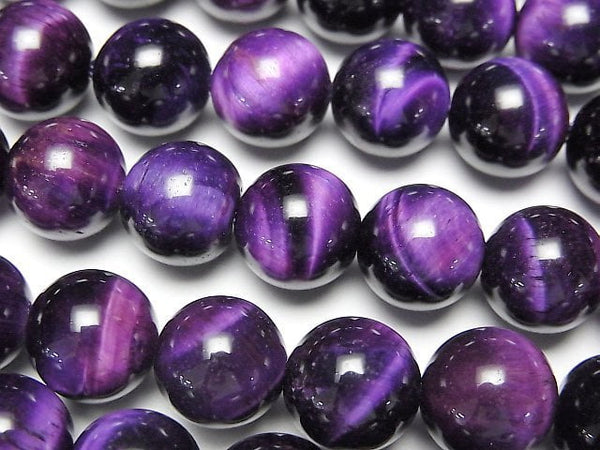 [Video] Purple color Tiger's Eye AA++ Round 10mm 1strand beads (aprx.15inch/36cm)