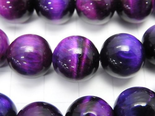 [Video] Purple Color Tiger's Eye AA ++ Round 12mm half or 1strand beads (aprx.14inch / 35cm)