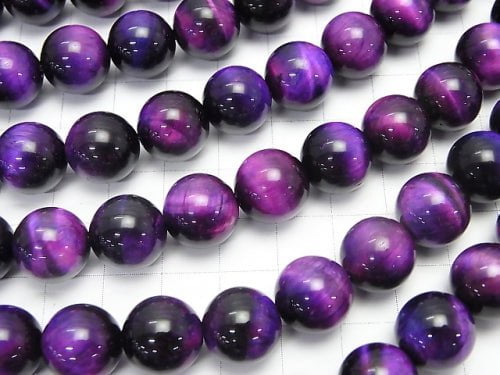 [Video] Purple Color Tiger's Eye AA ++ Round 12mm half or 1strand beads (aprx.14inch / 35cm)