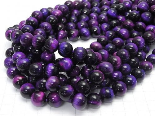 [Video] Purple Color Tiger's Eye AA ++ Round 12mm half or 1strand beads (aprx.14inch / 35cm)