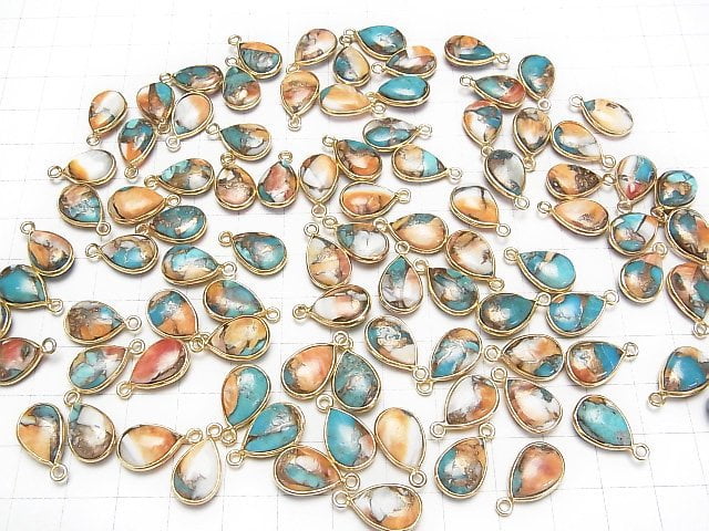 [Video] Oyster Copper Turquoise Bezel Setting Pear shape 13x9mm 18KGP 2pcs