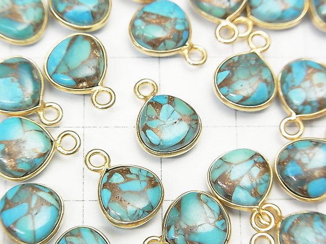 [Video] Blue Copper Turquoise AAA Bezel Setting Chestnut 9x9mm 18KGP 3pcs