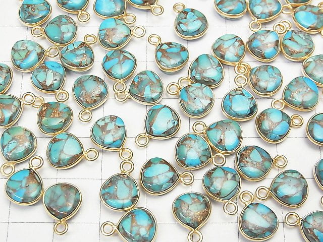 [Video] Blue Copper Turquoise AAA Bezel Setting Chestnut 9x9mm 18KGP 3pcs