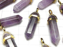 Amethyst AA+ Double Point Pendant 32x8x8mm Gold Color 3pcs