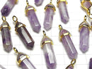 Amethyst AA+ Double Point Pendant 32x8x8mm Gold Color 3pcs