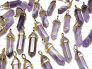 Amethyst AA+ Double Point Pendant 32x8x8mm Gold Color 3pcs