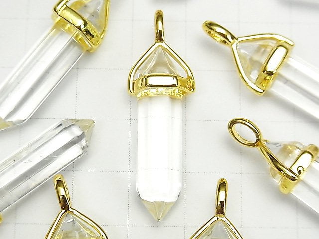 [Video] Crystal AA+ Double Point Pendant 32x8x8mm Gold Color 3pcs