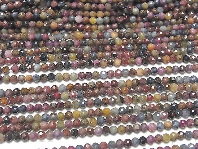 [Video] High Quality! Ruby & Sapphire AA++ Faceted Round 3.5mm 1strand beads (aprx.15inch / 38cm)