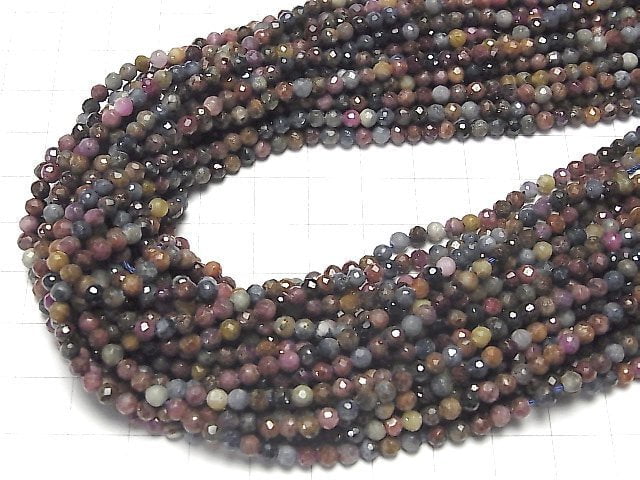 [Video] High Quality! Ruby & Sapphire AA++ Faceted Round 3.5mm 1strand beads (aprx.15inch / 38cm)