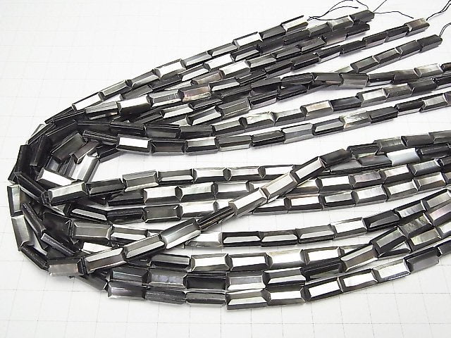 [Video]High Quality Black Shell (Black-lip Oyster )AAA Faceted Rectangle 13x6mm 1/4-1strand beads (aprx.15inch/38cm)