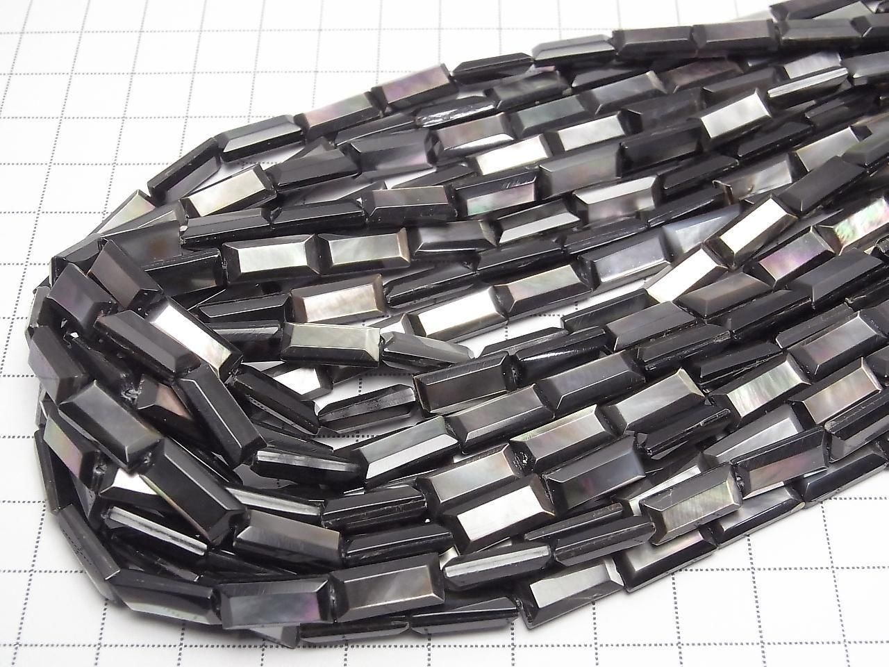 Coque noire de haute qualité (huître à lèvres noires) AAA Rectangle facetté 13x6mm 1/4-1fil de perles (environ 15 pouces/38cm)