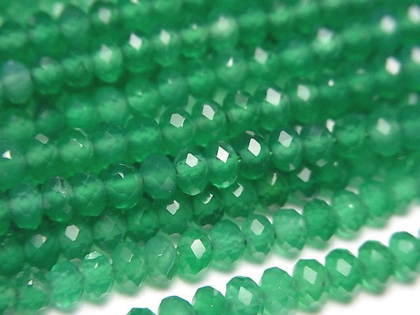 [Video]High Quality! Green Onyx AAA Faceted Button Roundel 4x4x2.5mm 1strand beads (aprx.15inch/37cm)