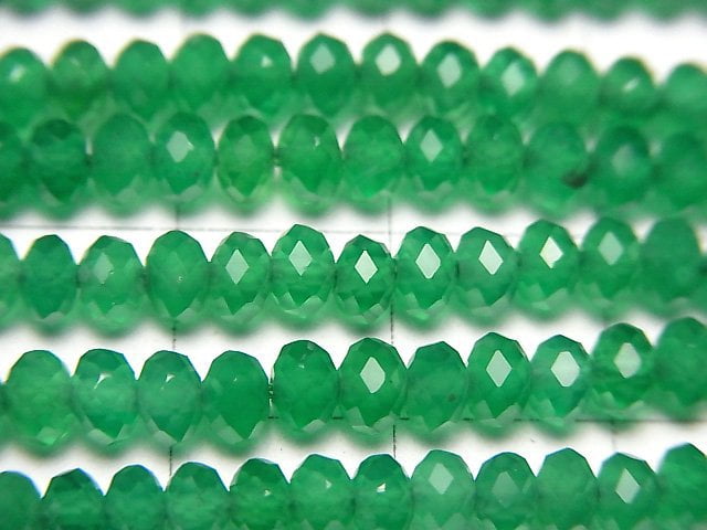 [Video]High Quality! Green Onyx AAA Faceted Button Roundel 4x4x2.5mm 1strand beads (aprx.15inch/37cm)