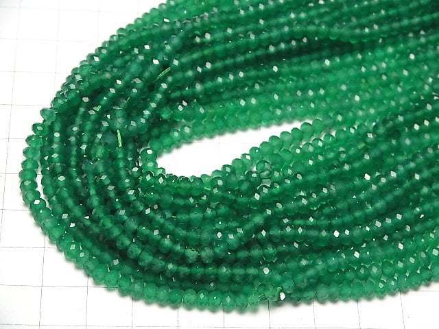 [Video]High Quality! Green Onyx AAA Faceted Button Roundel 4x4x2.5mm 1strand beads (aprx.15inch/37cm)