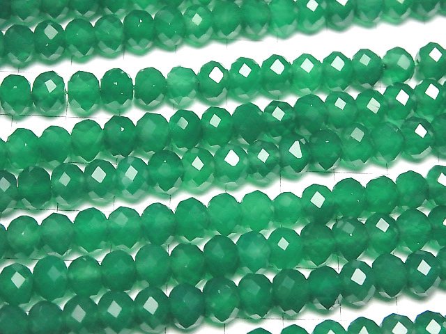[Video] High Quality! Green Onyx AAA Faceted Button Roundel 8x8x6mm half or 1strand beads (aprx.15inch / 37cm)