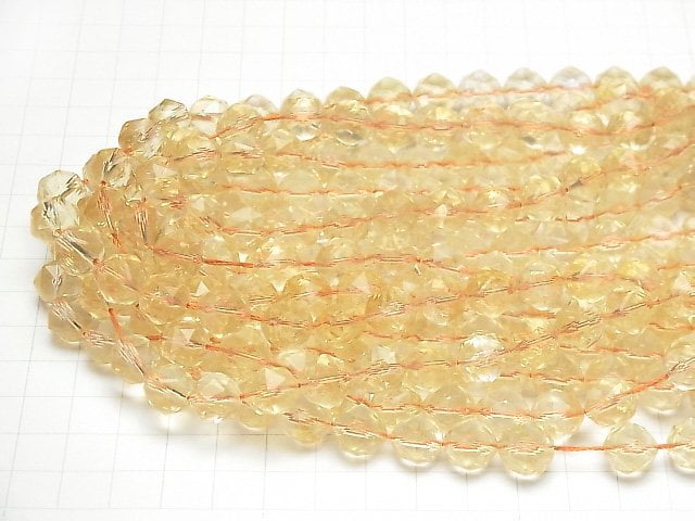 [Video] High Quality! Light Color Citrine AAA- Star Faceted Round 10mm half or 1strand beads (aprx.15inch / 37cm)