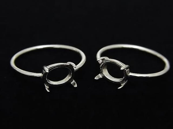 [Video]Silver925 Ring Frame (Prong Setting) Horizontal Oval 8x6mm Rhodium Plated 1pc