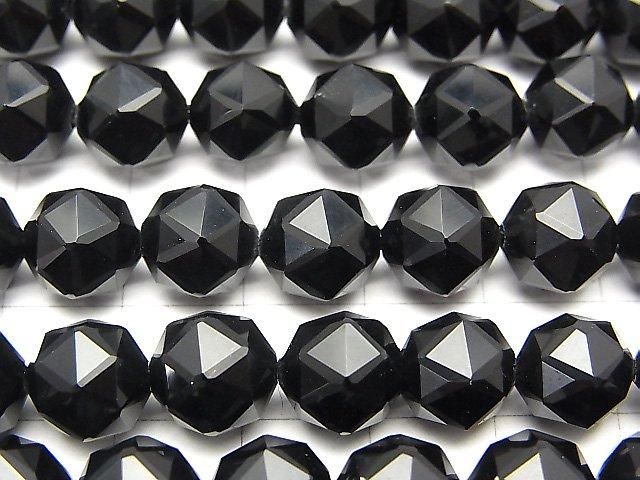 西藏黑水晶石英 AAA 刻面圓珠 10mm 1/4-1串（約15英寸/36厘米）高品質！