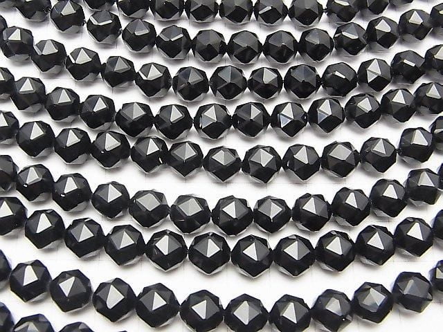 西藏黑水晶石英 AAA 刻面圓珠 10mm 1/4-1串（約15英寸/36厘米）高品質！