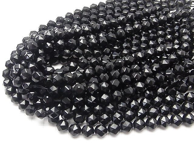 西藏黑水晶石英 AAA 刻面圓珠 10mm 1/4-1串（約15英寸/36厘米）高品質！