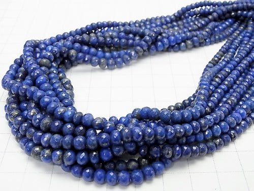 MicroCut!  High Quality Lapislazuli AAA Faceted Button Roundel  half or 1strand beads (aprx.15inch/38cm)