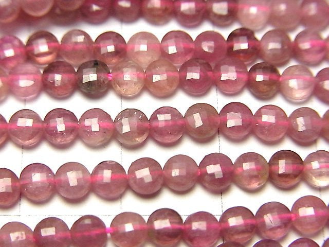 [Video] High Quality! Pink Tourmaline AA+ Faceted Coin 4x4x2mm 1strand beads (aprx.15inch / 37cm)