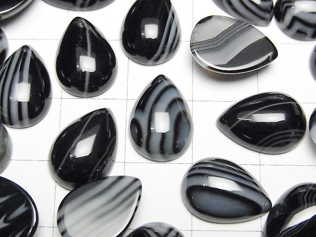 [Video] Striped Onyx AAA Pear shape Cabochon 14x10mm 2pcs