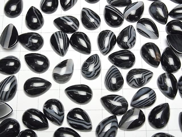 [Video] Striped Onyx AAA Pear shape Cabochon 14x10mm 2pcs