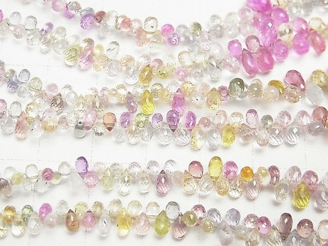 [Video]High Quality Unheated Multicolor Sapphire AAA Drop Faceted Briolette half or 1strand beads (aprx.7inch / 18cm)