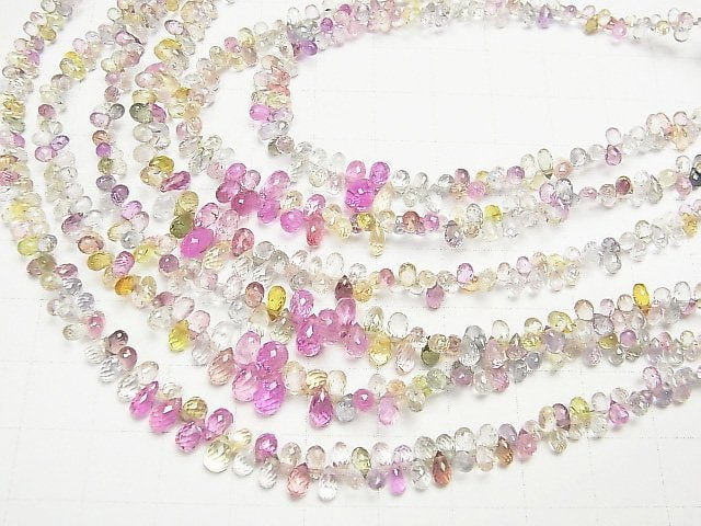 [Video]High Quality Unheated Multicolor Sapphire AAA Drop Faceted Briolette half or 1strand beads (aprx.7inch / 18cm)