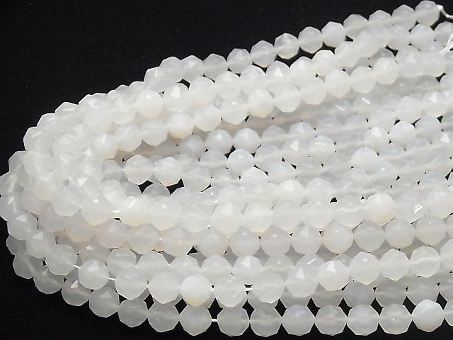 [Video] High Quality! White Chalcedony AAA Star Faceted Round 10mm 1strand beads (aprx.15inch / 37cm)